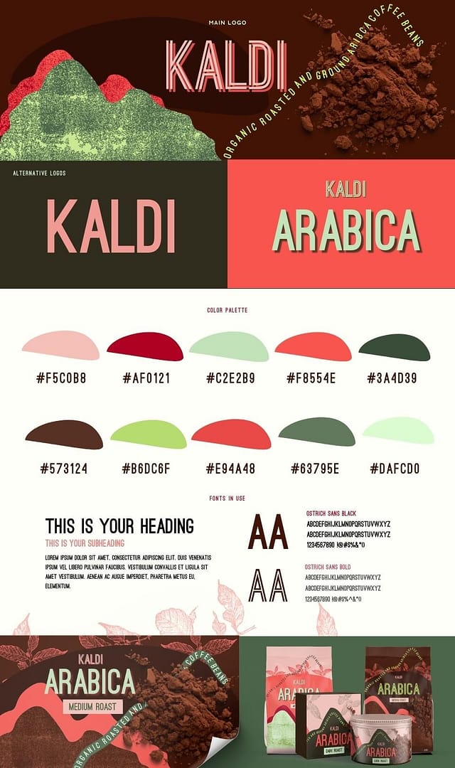 branding board for kaldi coffee